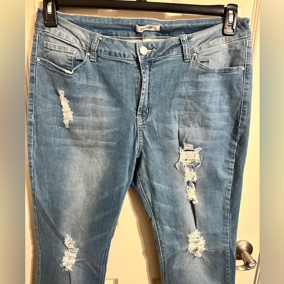 Refuge Distressed Skinny High Rise Ripped Jeans, Light Blue Faded Denim, Sz 14 - Picture 2 of 5